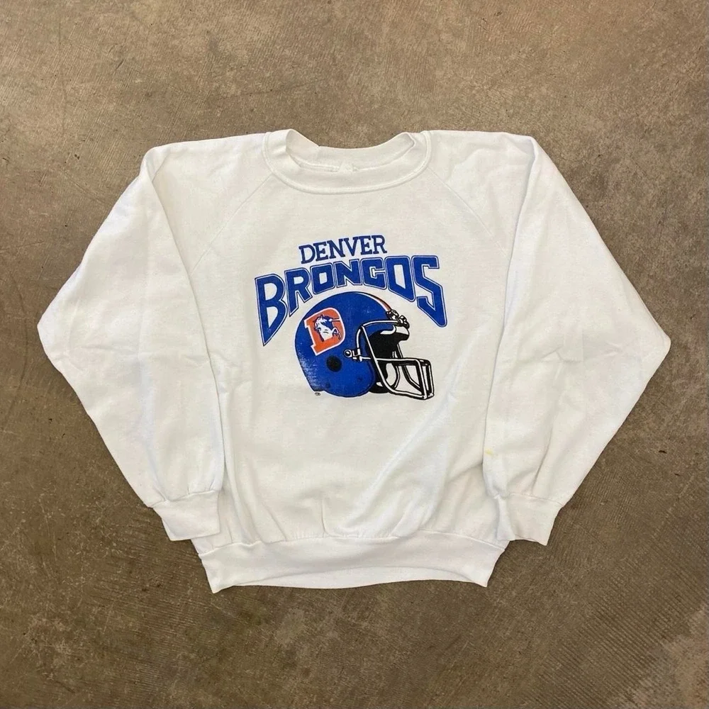 Vintage 80s Denver Broncos NFL Helmet Orange Crush Crewneck Sweatshirt Size XL